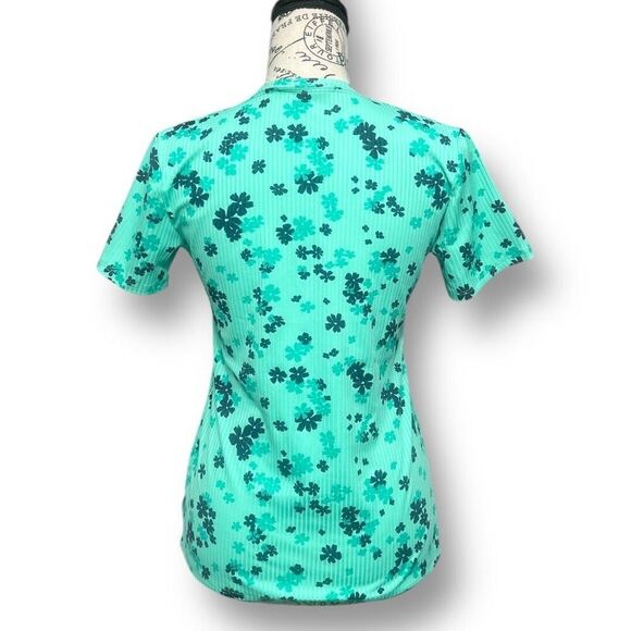 EleVen Venus Williams S Green Floral Ribbed Stretch Tee Athletic Top Tennis NWT - Picture 4 of 7